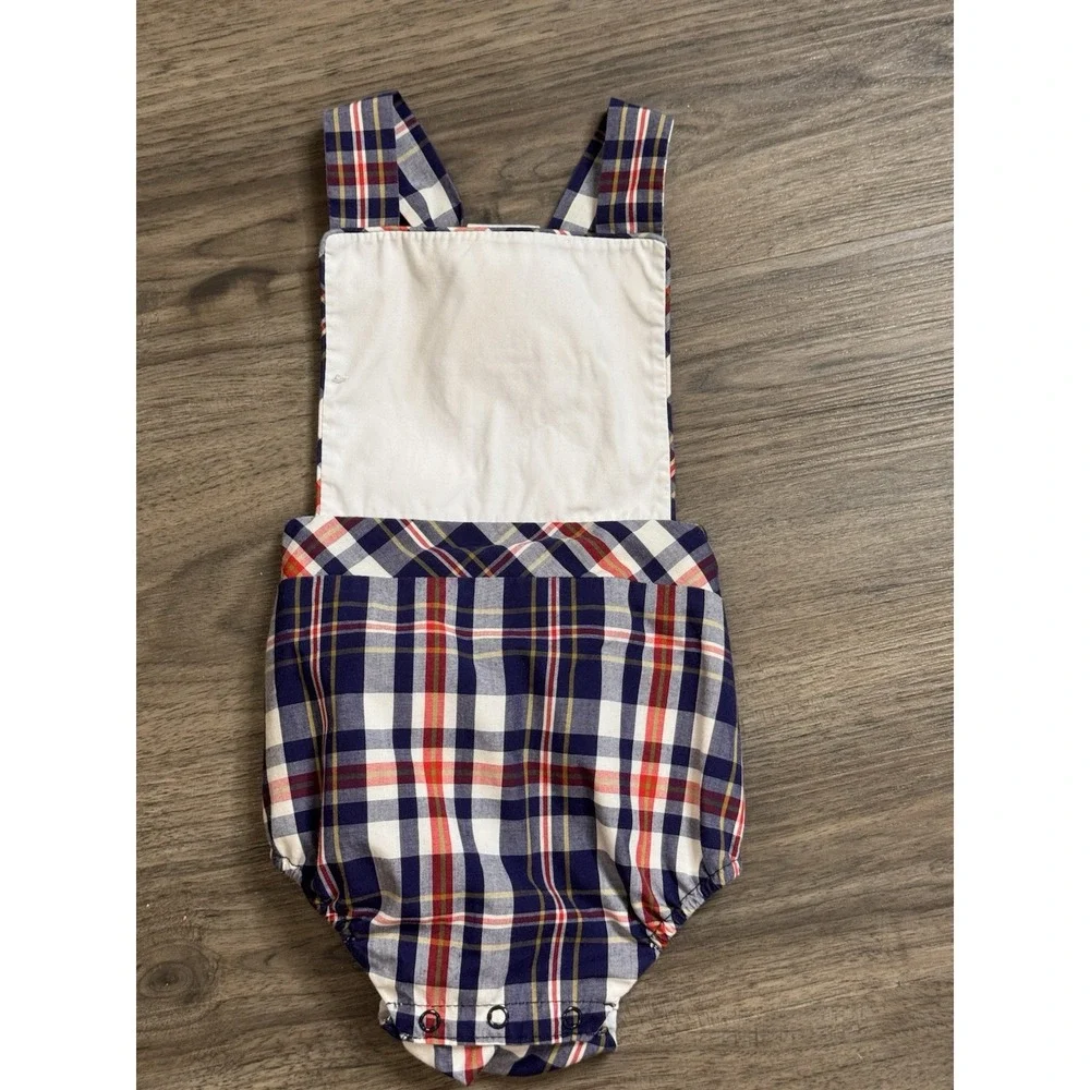 Beaufort Bonnet Co Bubble Romper 12-18M Navy Plaid Preppy Monogram Bib